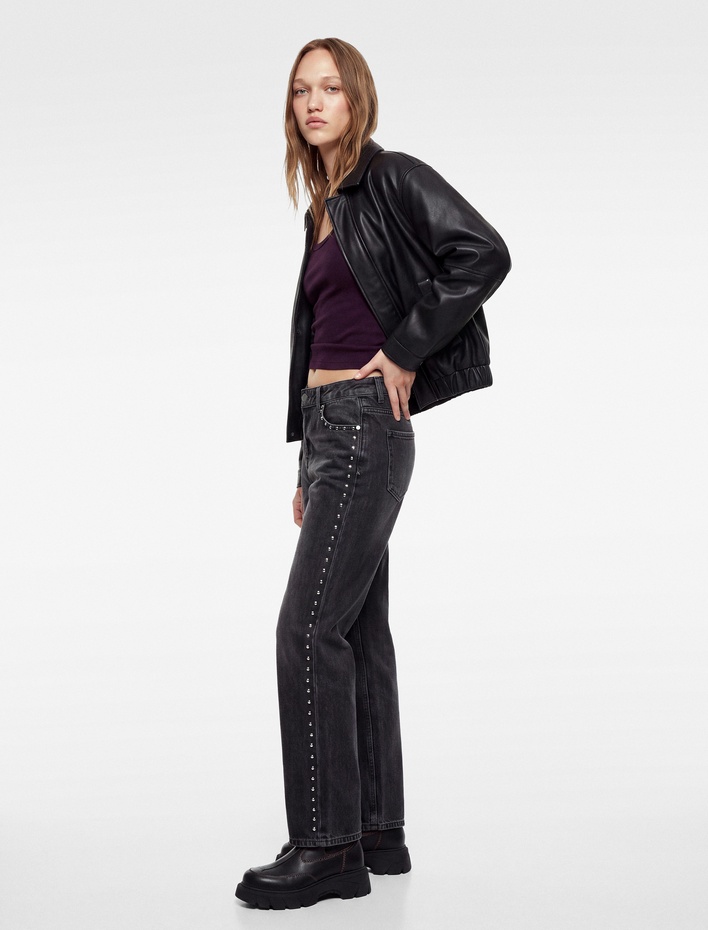  Troklu Normal Bel Pamuklu Düz Kesim Düz Paça Denim Pantolon - Slim Straight Jeans