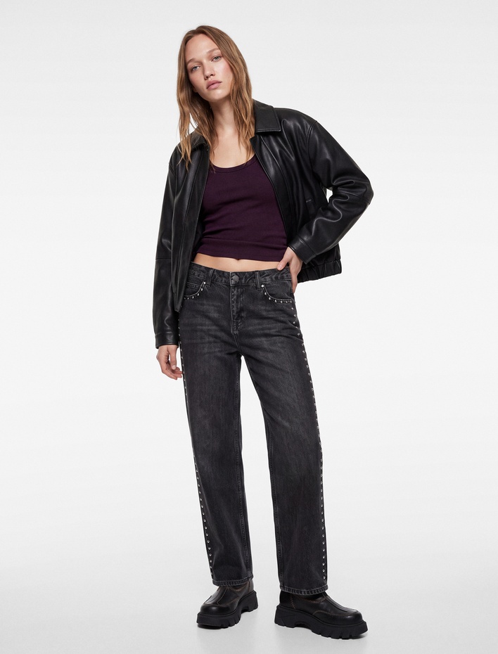  Troklu Normal Bel Pamuklu Düz Kesim Düz Paça Denim Pantolon - Slim Straight Jeans