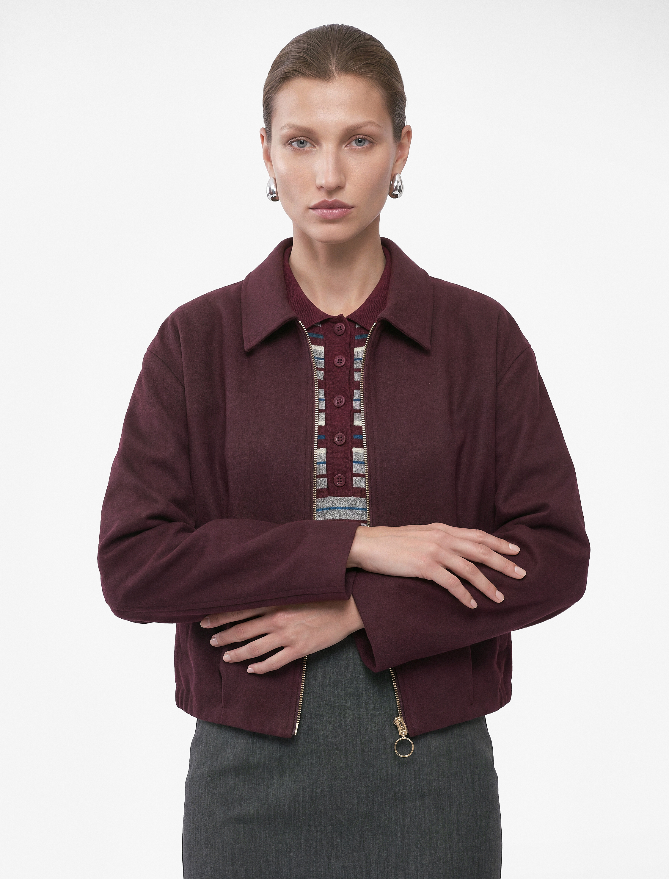   Koton X Selected by Şahika Ercümen - Pileli Kısa Bomber Ceket Fermuarlı Uzun Kollu