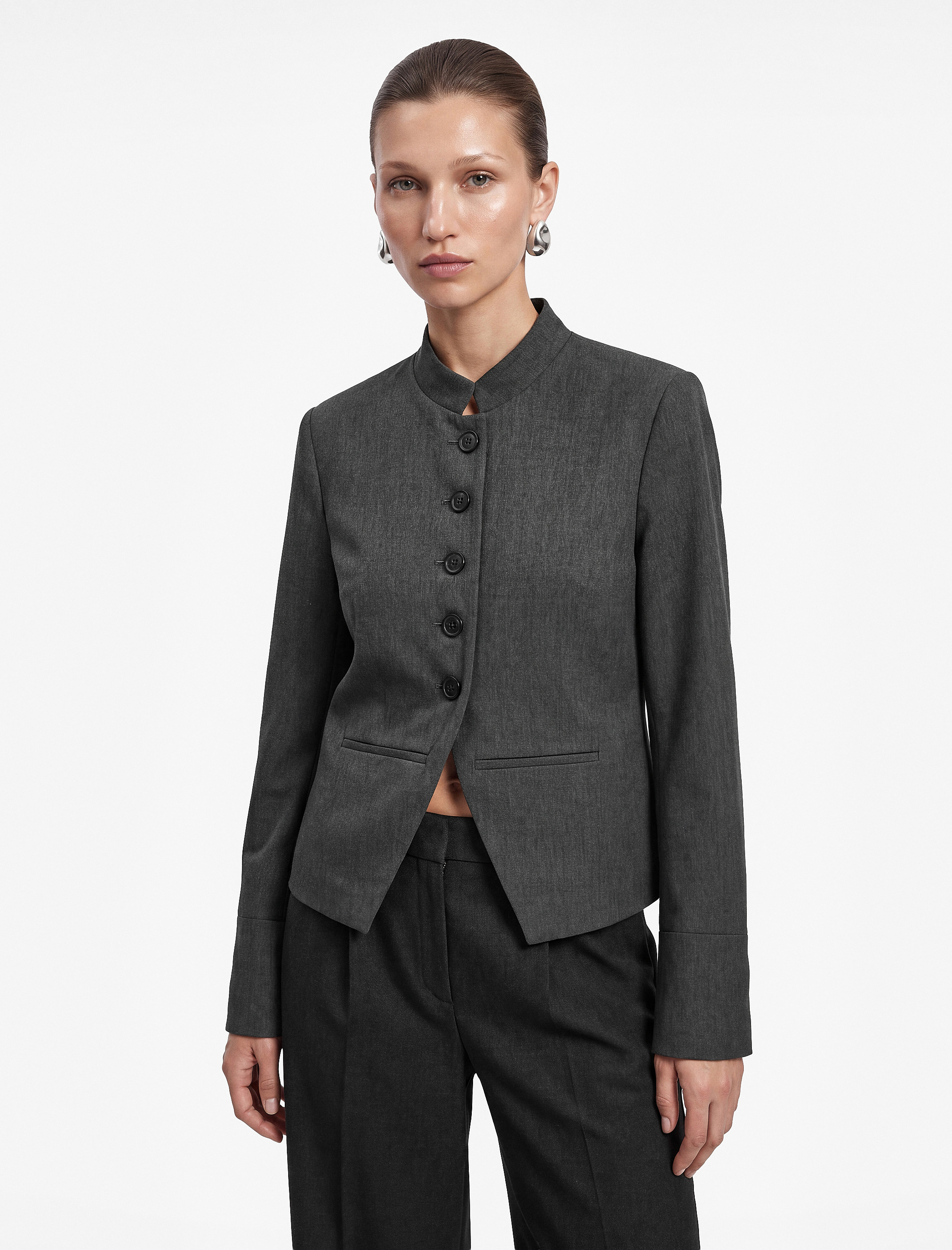   Koton X Selected by Şahika Ercümen -  Slim Fit Cepli Uzun Kollu Mandarin Yaka Ceket