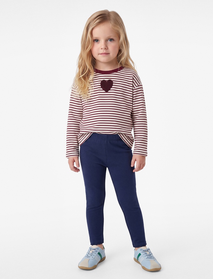 Kız Bebek Beli Lastikli Şardonlu Pamuklu Basic Tayt