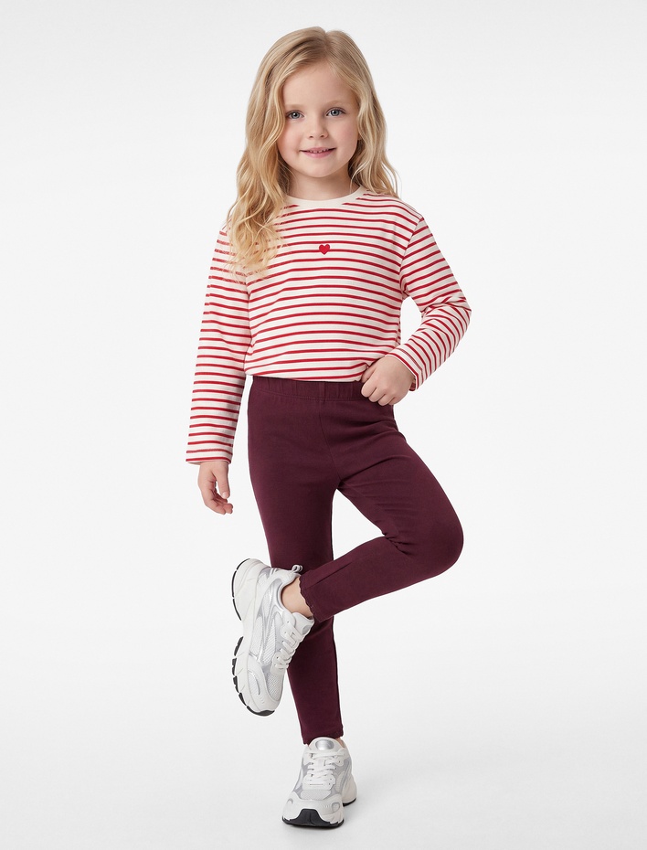 Kız Bebek Beli Lastikli Şardonlu Pamuklu Basic Tayt