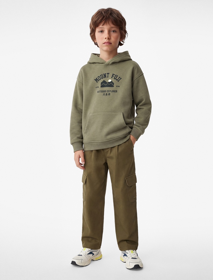 Erkek Çocuk Baskılı Şardonlu Uzun Kollu Kapşonlu Sweatshirt