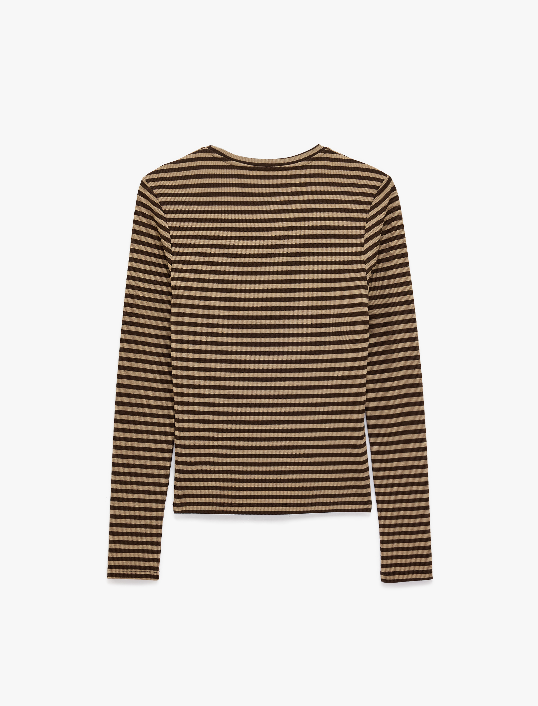   Çizgili Henley Yaka Tişört Slim Fit Uzun Kollu Düğmeli