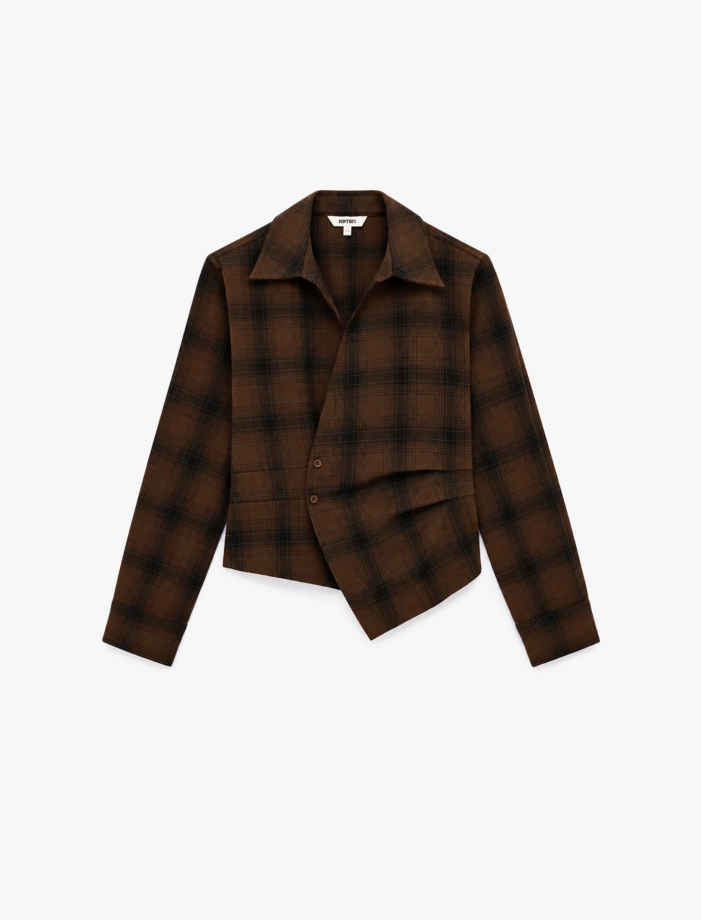   Asimetrik Kruvaze Ekose Gömlek Slim Fit Uzun Kollu Klasik Yaka