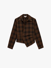 Asimetrik Kruvaze Ekose Gömlek Slim Fit Uzun Kollu Klasik Yaka