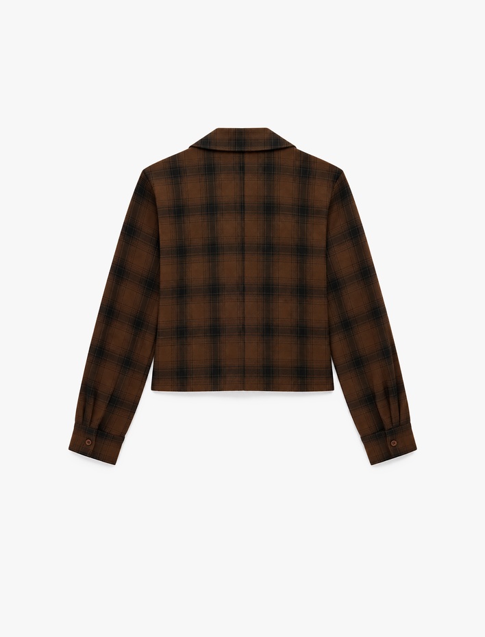  Asimetrik Kruvaze Ekose Gömlek Slim Fit Uzun Kollu Klasik Yaka