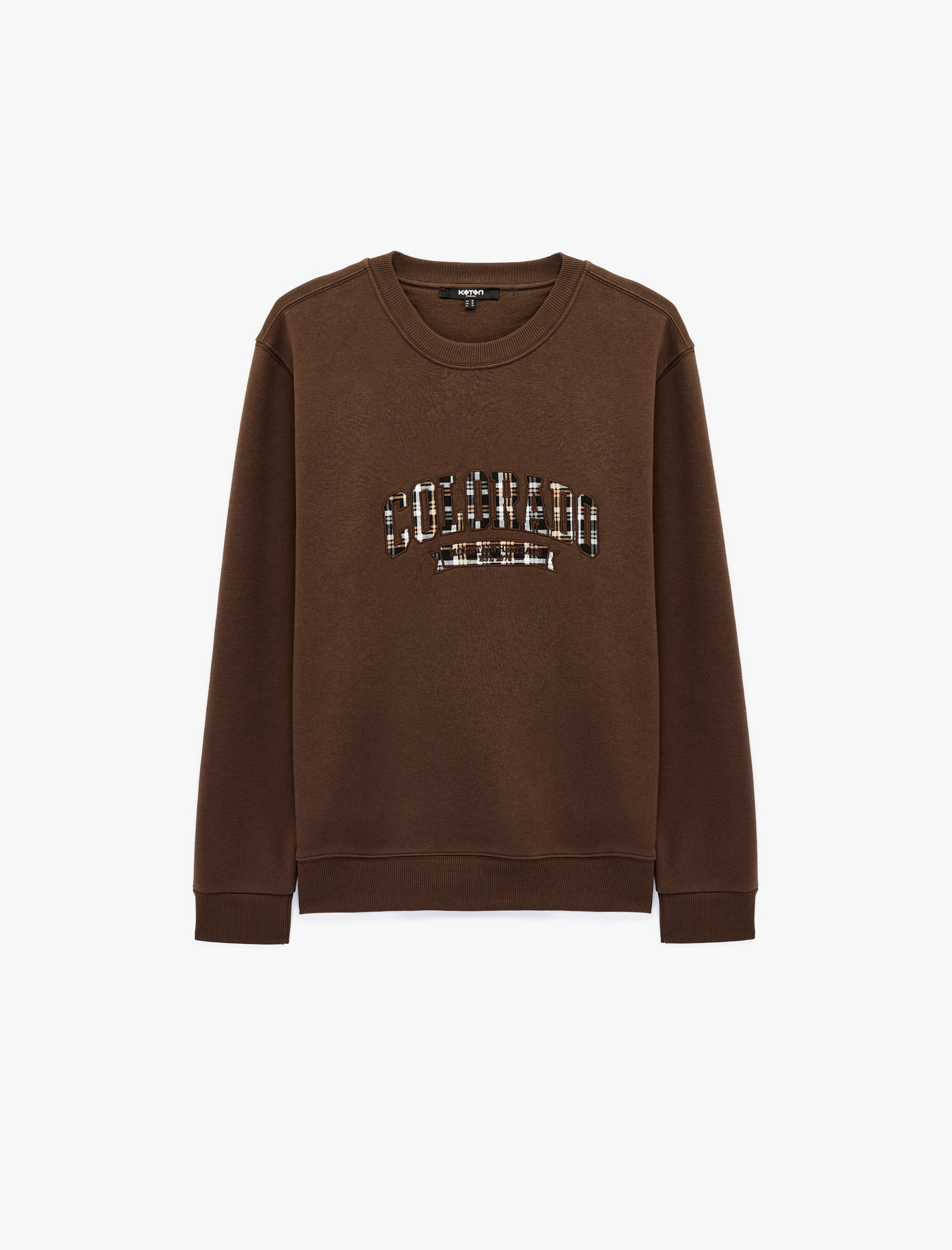   Uzun Kollu Aplike Detaylı Üç İplik Şardonlu Bisiklet Yaka Sweatshirt