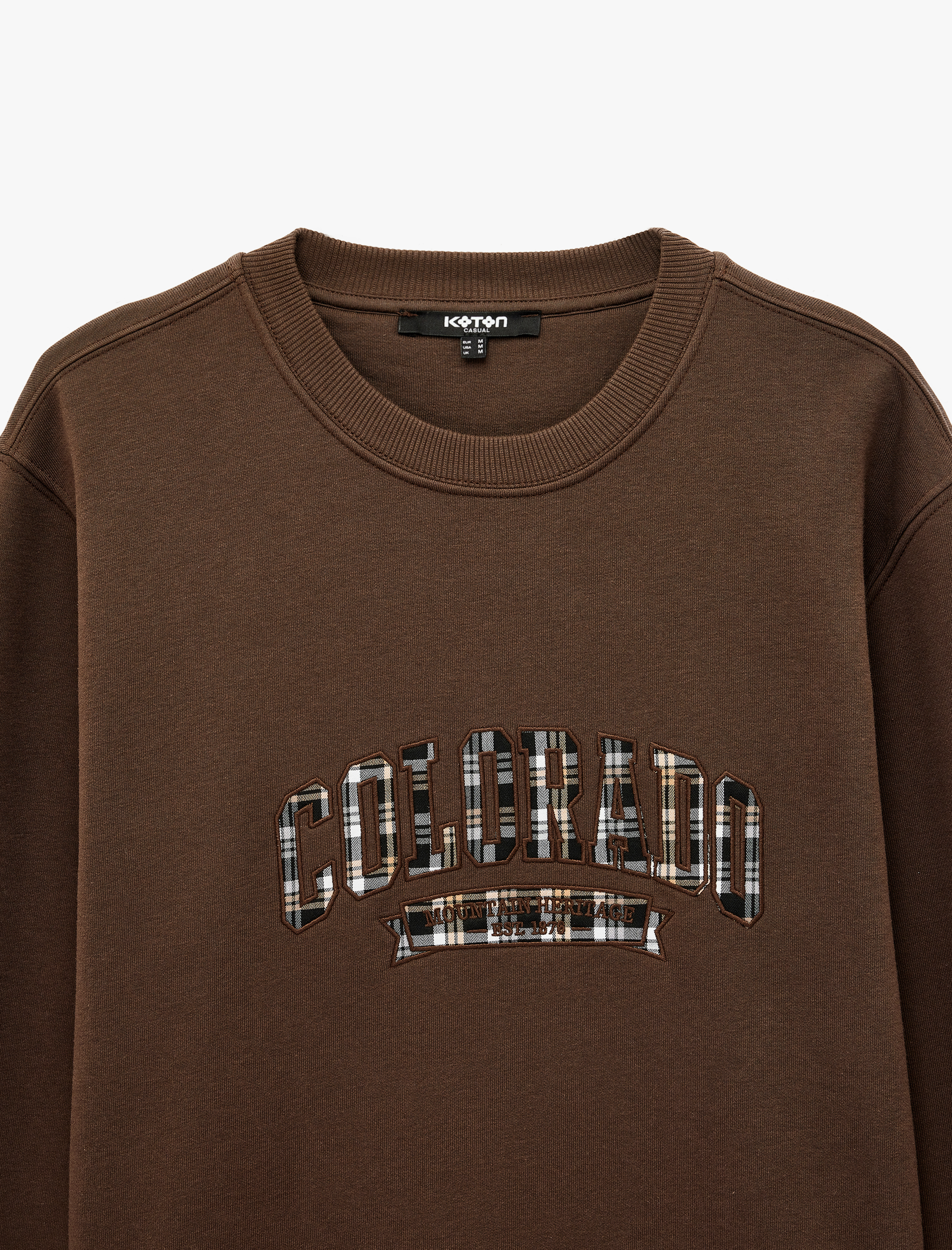   Uzun Kollu Aplike Detaylı Üç İplik Şardonlu Bisiklet Yaka Sweatshirt