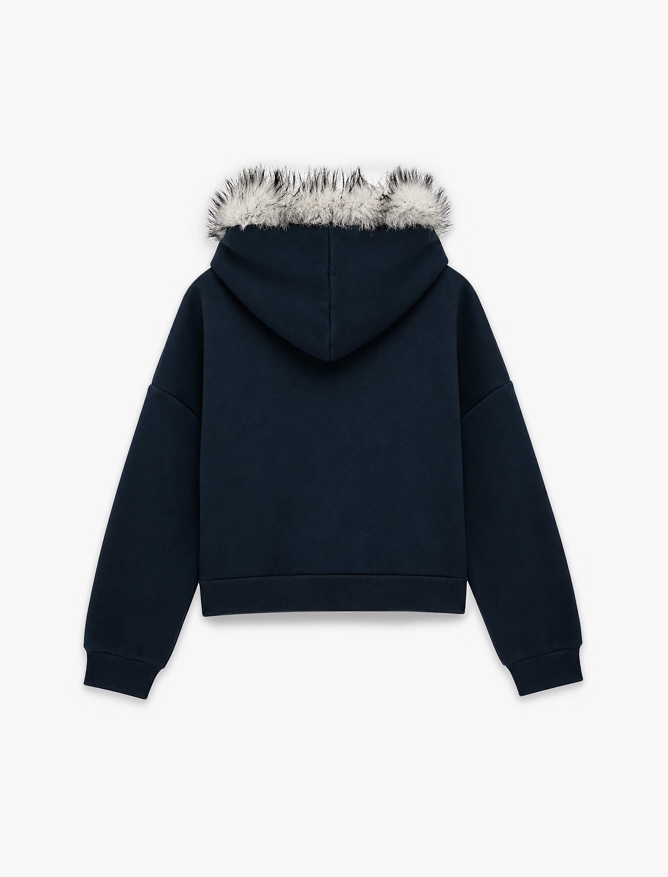   Rahat Kalıp Şardonlu Uzun Kollu Kürklü Kapüşonlu Fermuarlı Sweatshirt