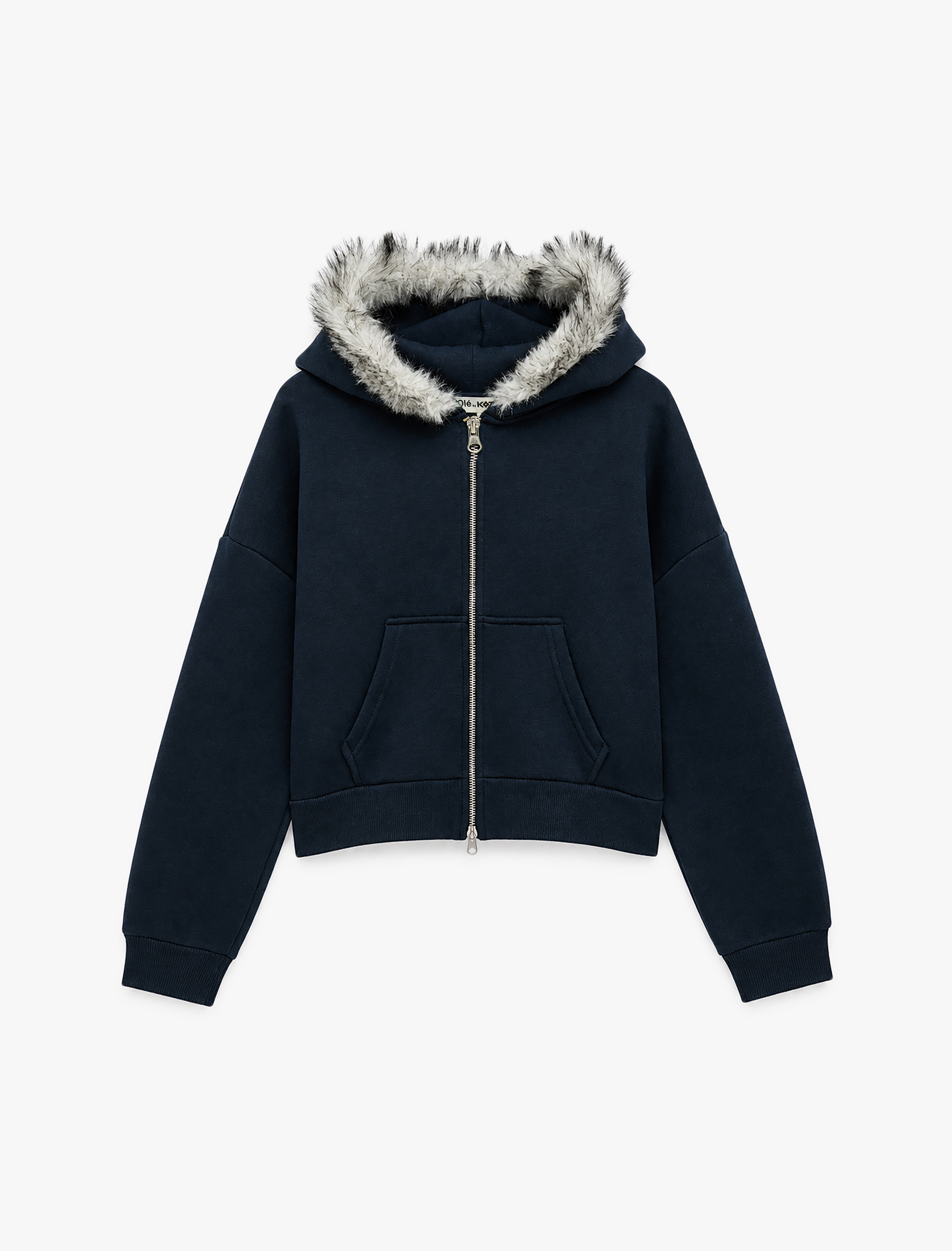   Rahat Kalıp Şardonlu Uzun Kollu Kürklü Kapüşonlu Fermuarlı Sweatshirt