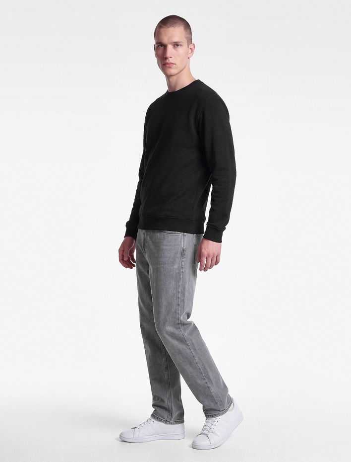  Pamuklu Uzun Kollu Şardonlu Bisiklet Yaka Erkek Basic Sweatshirt