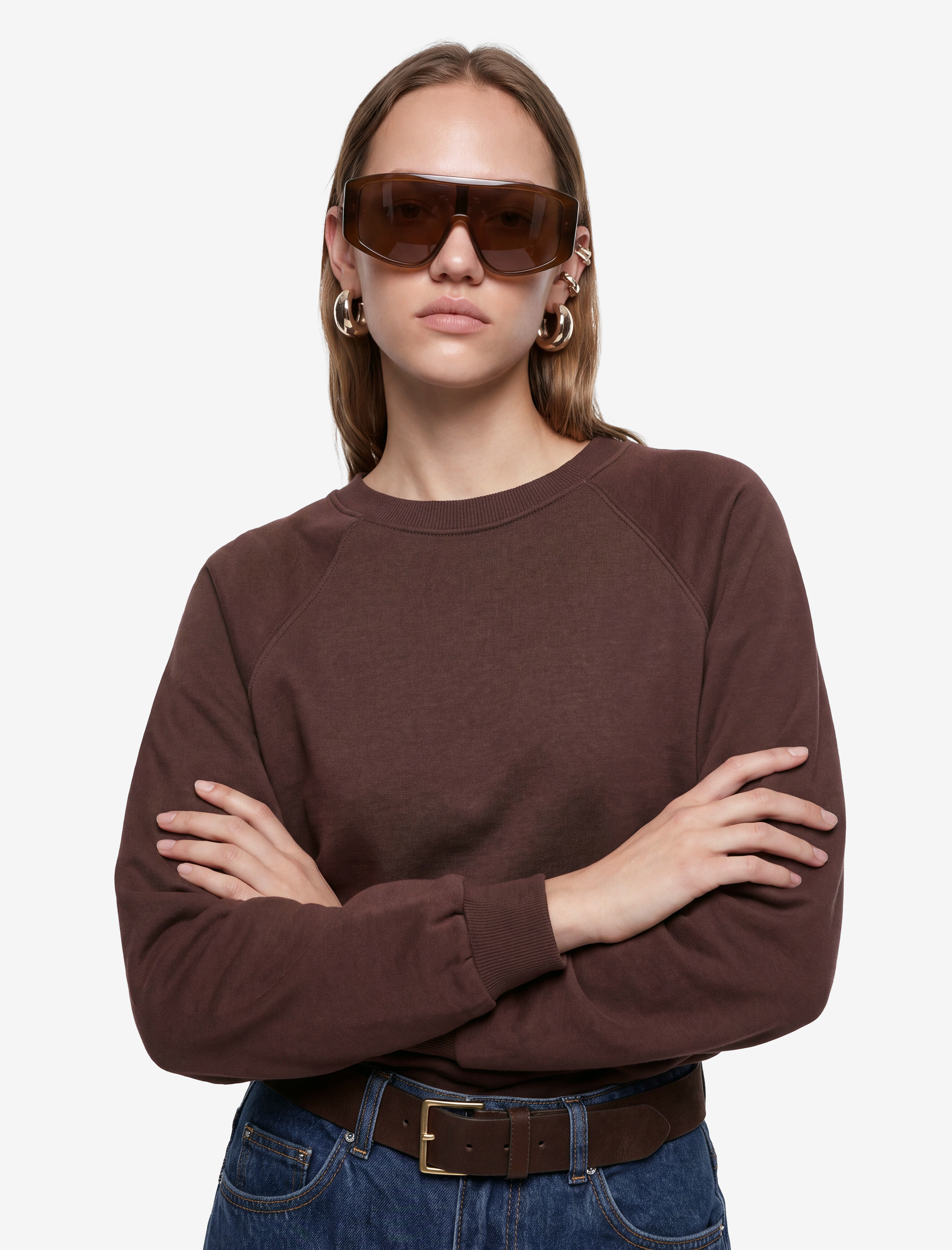   Rahat Kalıp Uzun Kollu Bisiklet Yaka Şardonlu Sweatshirt