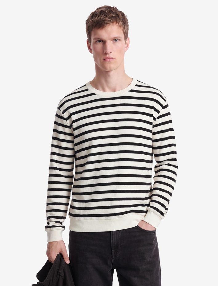  Uzun Kollu Üç İplik Şardonlu Bisiklet Yaka Çizgili Sweatshirt