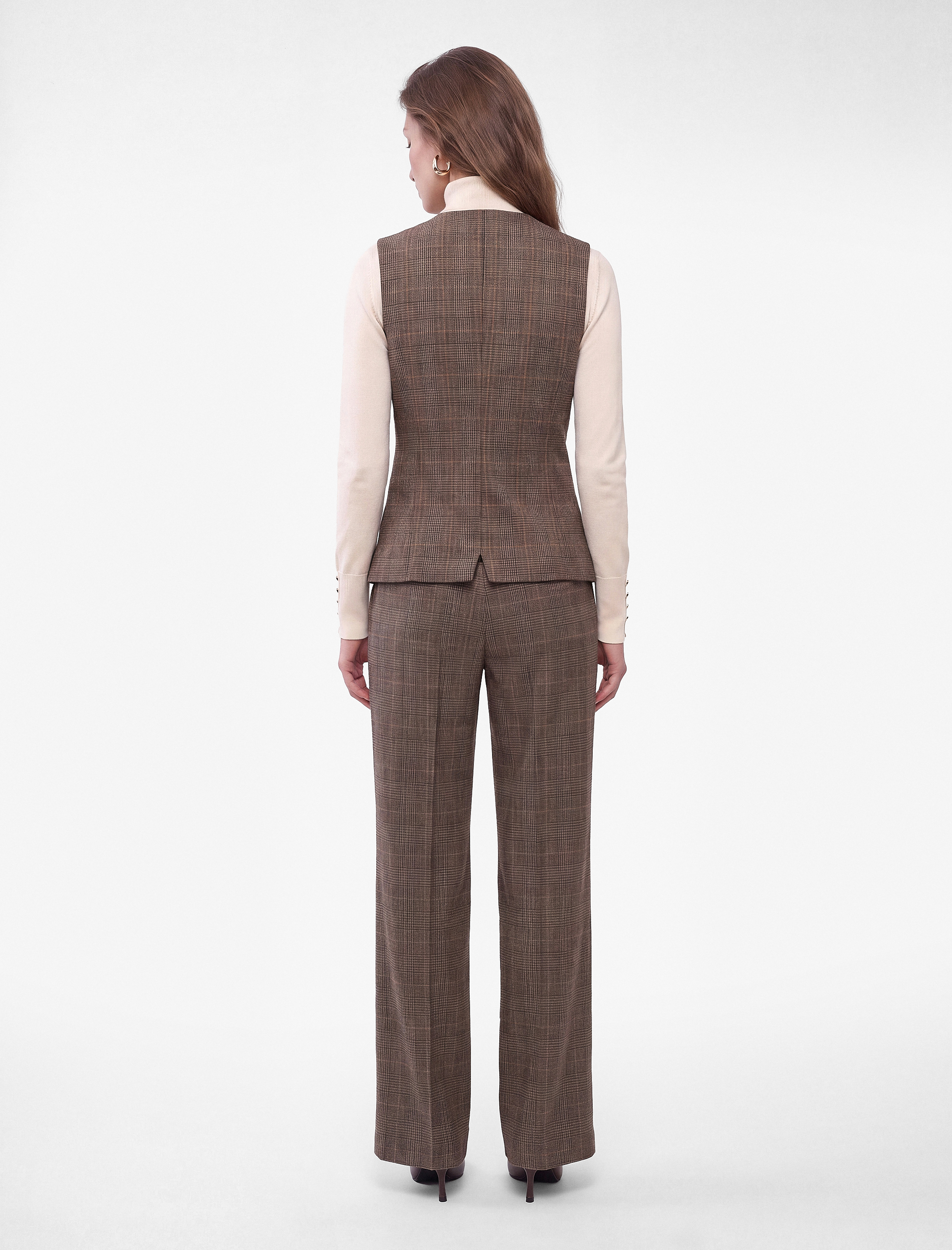   Slim Fit Bisiklet Yaka Düğmeli Ekose Yelek