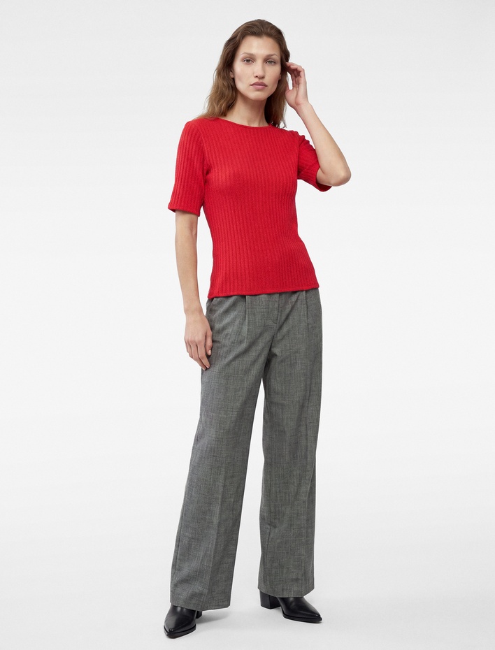  Slim Fit Bisiklet Yaka Kısa Kollu Hafif Peplum Kesim Kaşkorse Bluz