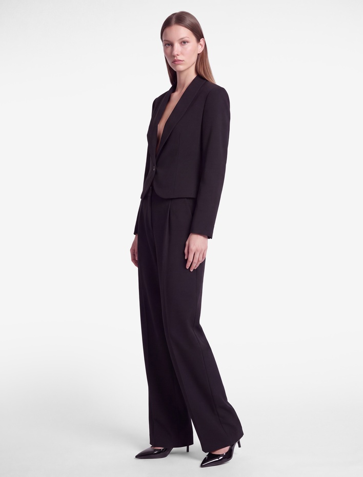  Düğmeli Geniş Yaka Uzun Kollu Crop Blazer Ceket