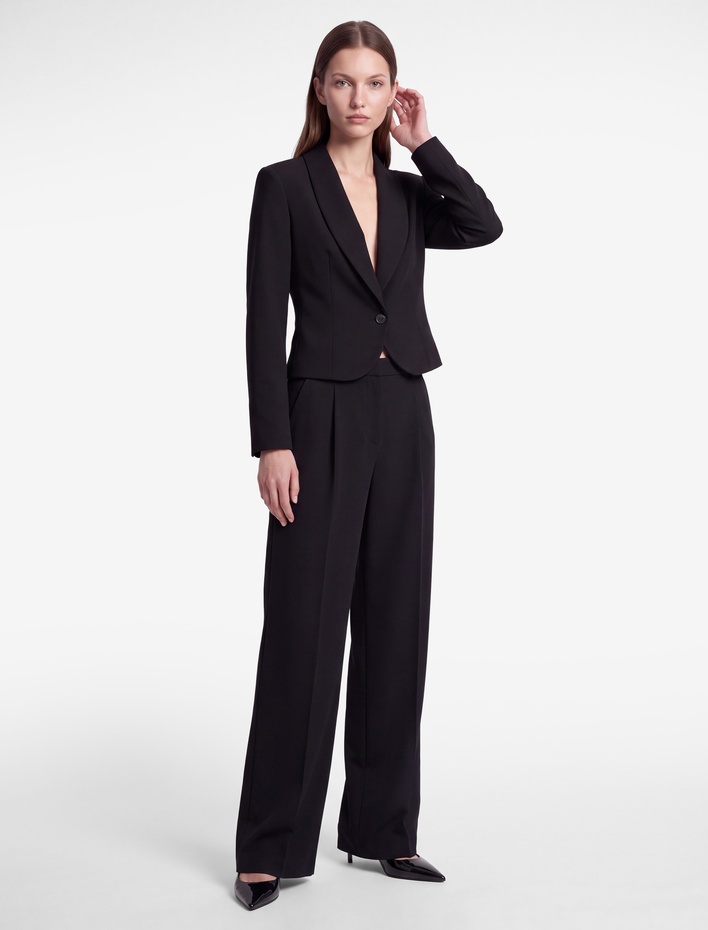  Düğmeli Geniş Yaka Uzun Kollu Crop Blazer Ceket