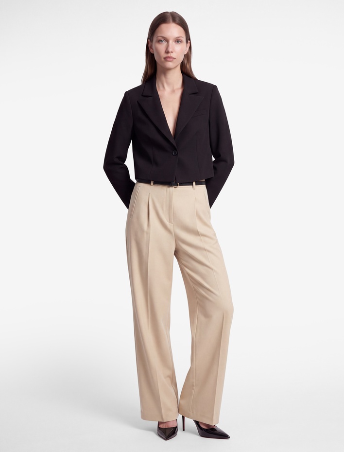  Düğmeli Geniş Yaka Uzun Kollu Crop Blazer Ceket