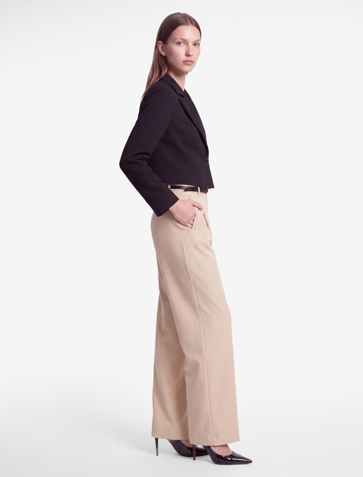  Düğmeli Geniş Yaka Uzun Kollu Crop Blazer Ceket