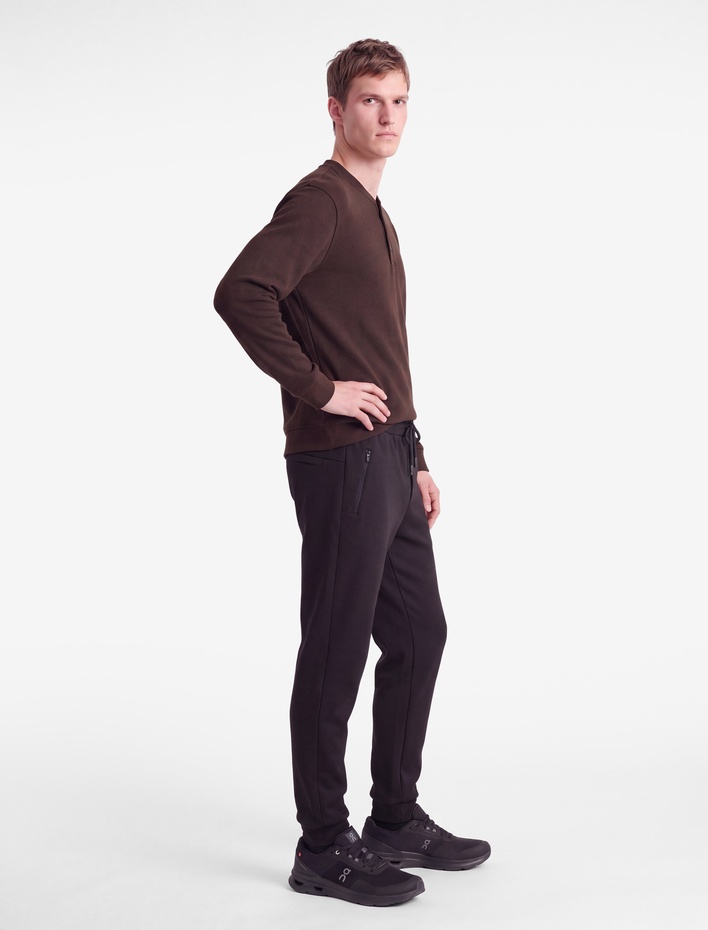  Uzun Kollu Pike Kumaş Düğmeli Henley Yaka Sweatshirt