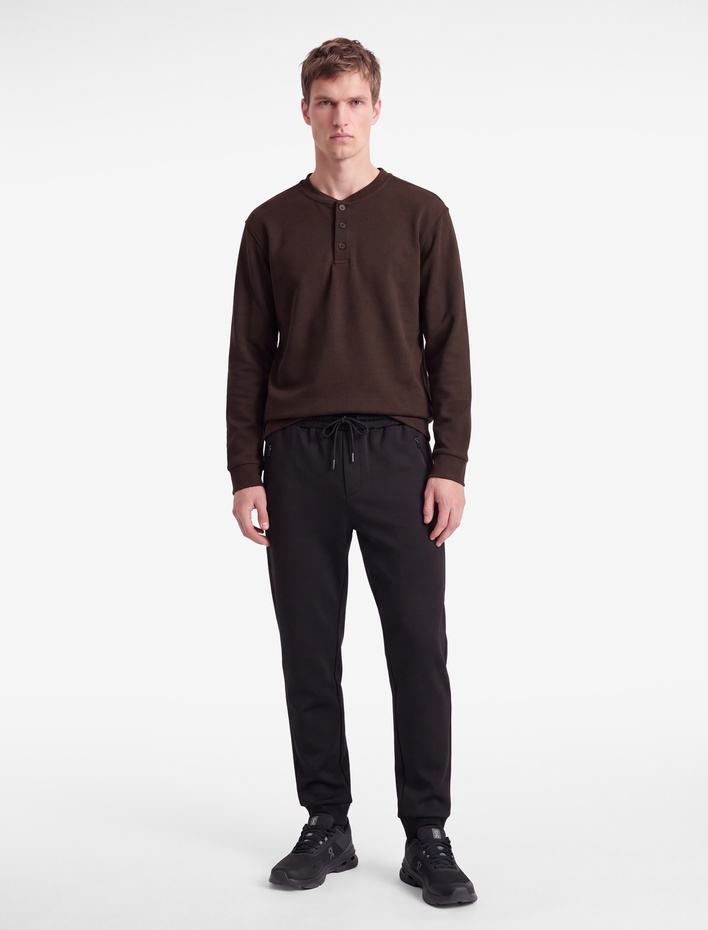  Uzun Kollu Pike Kumaş Düğmeli Henley Yaka Sweatshirt