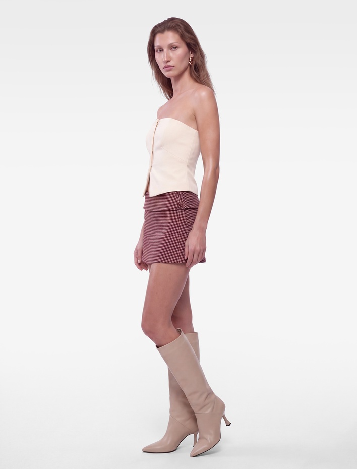  Cepli Slim Fit Kazayağı Desenli Mini Şort Etek