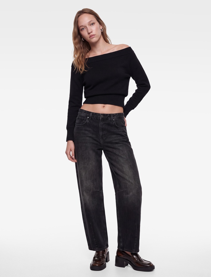  Cepli Düğmeli Yıkamalı Normal Bel Düz Paça Barrel Denim Pantolon - Barrel Jeans