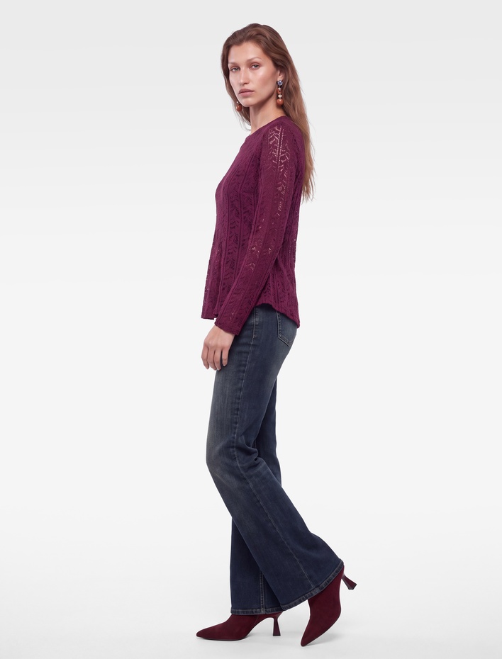  Slim Fit Uzun Kollu Yuvarlak Yaka Peplum Dantel Tişört