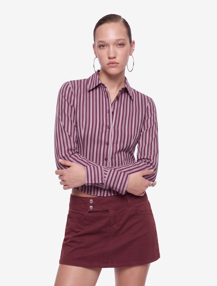  Viskon Kumaş Düğmeli Klasik Yaka Uzun Kollu Slim Fit Çizgili Gömlek