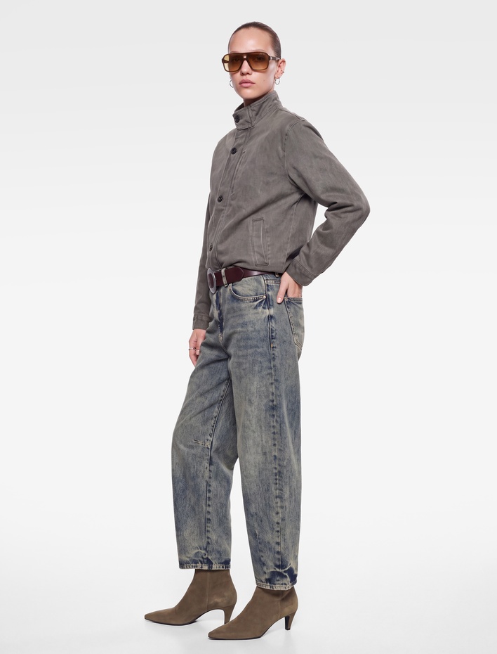  Cepli Düğmeli Normal Bel Rahat Kalıp Yıkamalı Balon Fit Barrel Denim Pantolon - Barrel Jeans