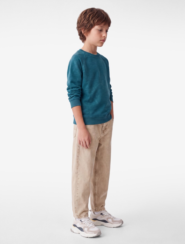 Erkek Çocuk Şardonlu Uzun Kollu Bisiklet Yaka Basic Sweatshirt