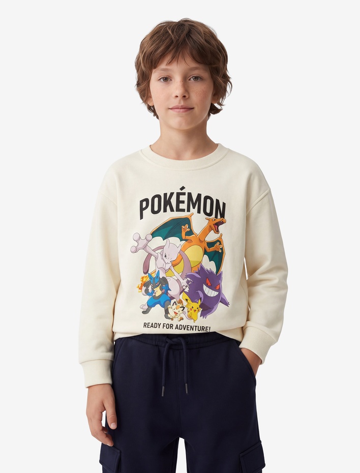 Erkek Çocuk Pokemon Baskılı Şardonlu Bisiklet Yaka Uzun Kollu Lisanslı Sweatshirt