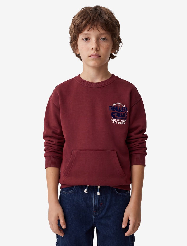 Erkek Çocuk Pamuklu Şardonlu Bisiklet Yaka Uzun Kollu Baskılı Oversize Sweatshirt