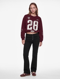 Şardonlu Rahat Kalıp Bisiklet Yaka Uzun Kollu Kolej Baskılı Sweatshirt