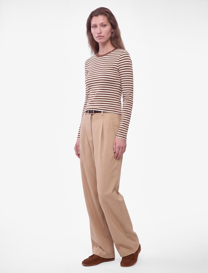  Pamuklu Slim Fit Bisiklet Yaka Uzun Kollu Çizgili Tişört