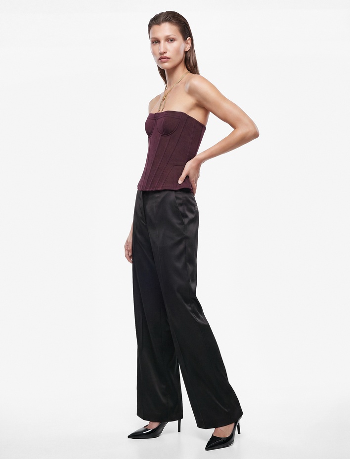  Slim Fit Dikiş Detaylı Peplum Straplez Korse Büstiyer Bluz