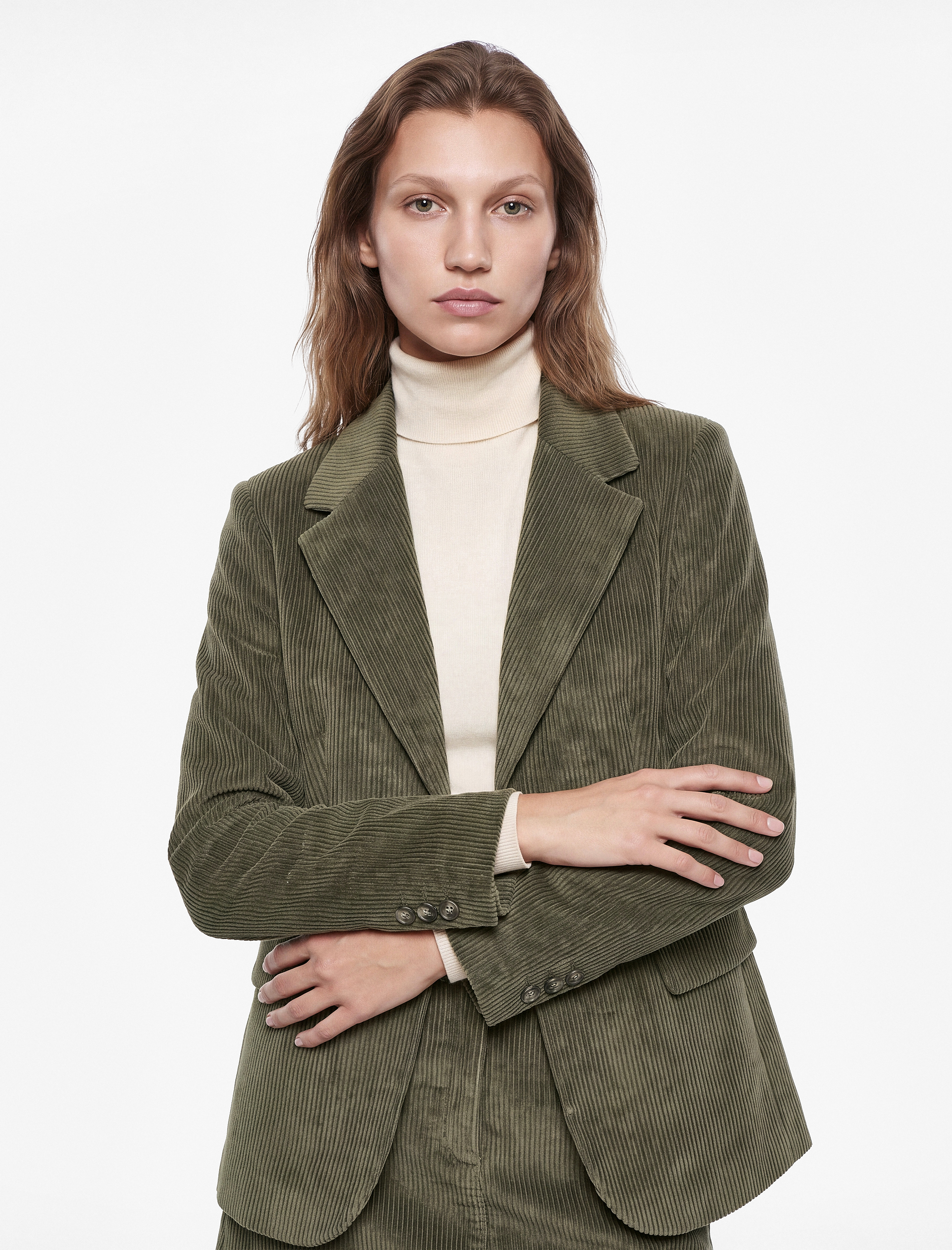   Fitilli Kadife Blazer Ceket Regular Fit Uzun Kollu Cepli