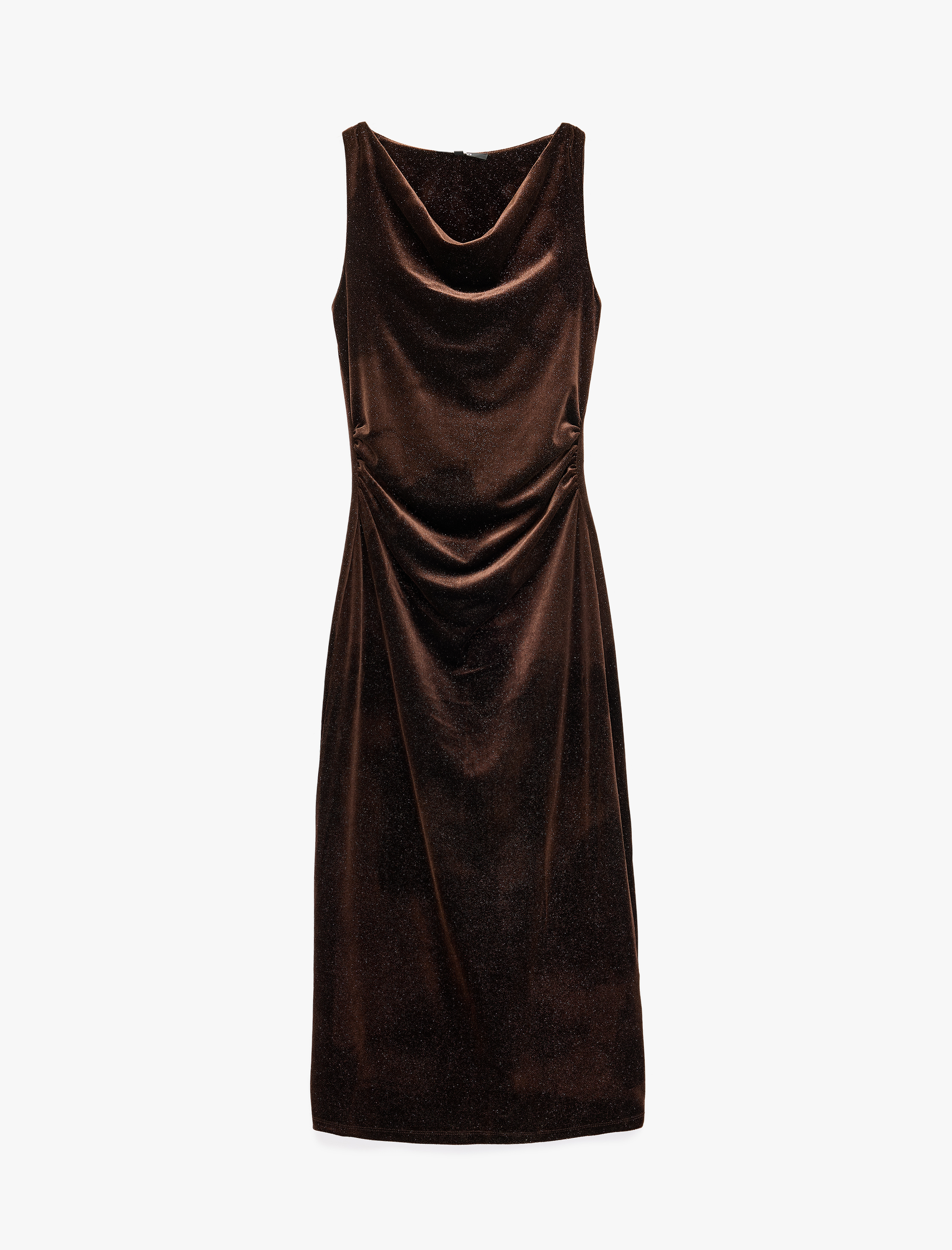   Slim Fit Kolsuz Degaje Yaka Drapeli Bodycon Simli Kadife Elbise