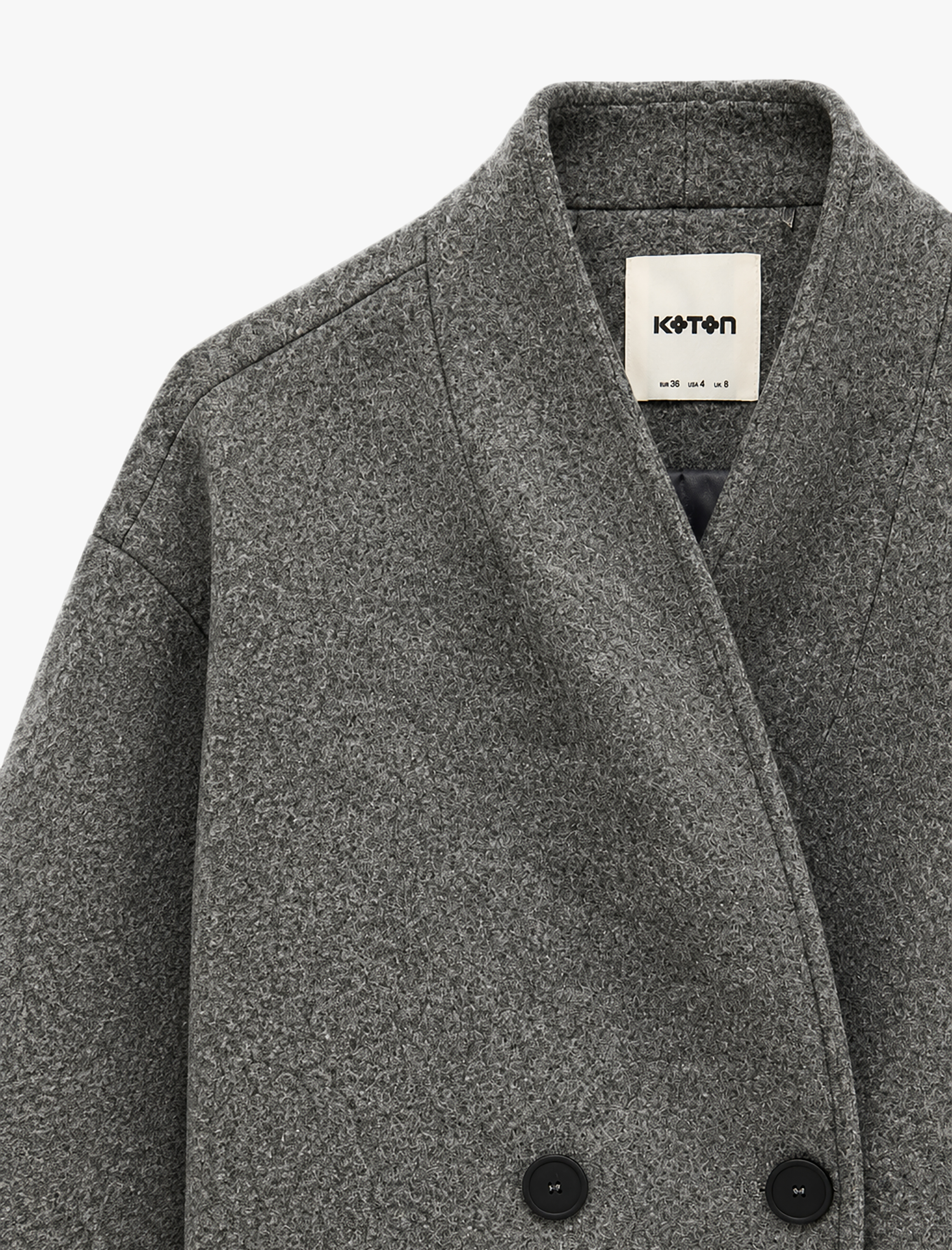   Uzun Kollu Düğmeli Kruvaze Yaka Oversize Kaşe Ceket