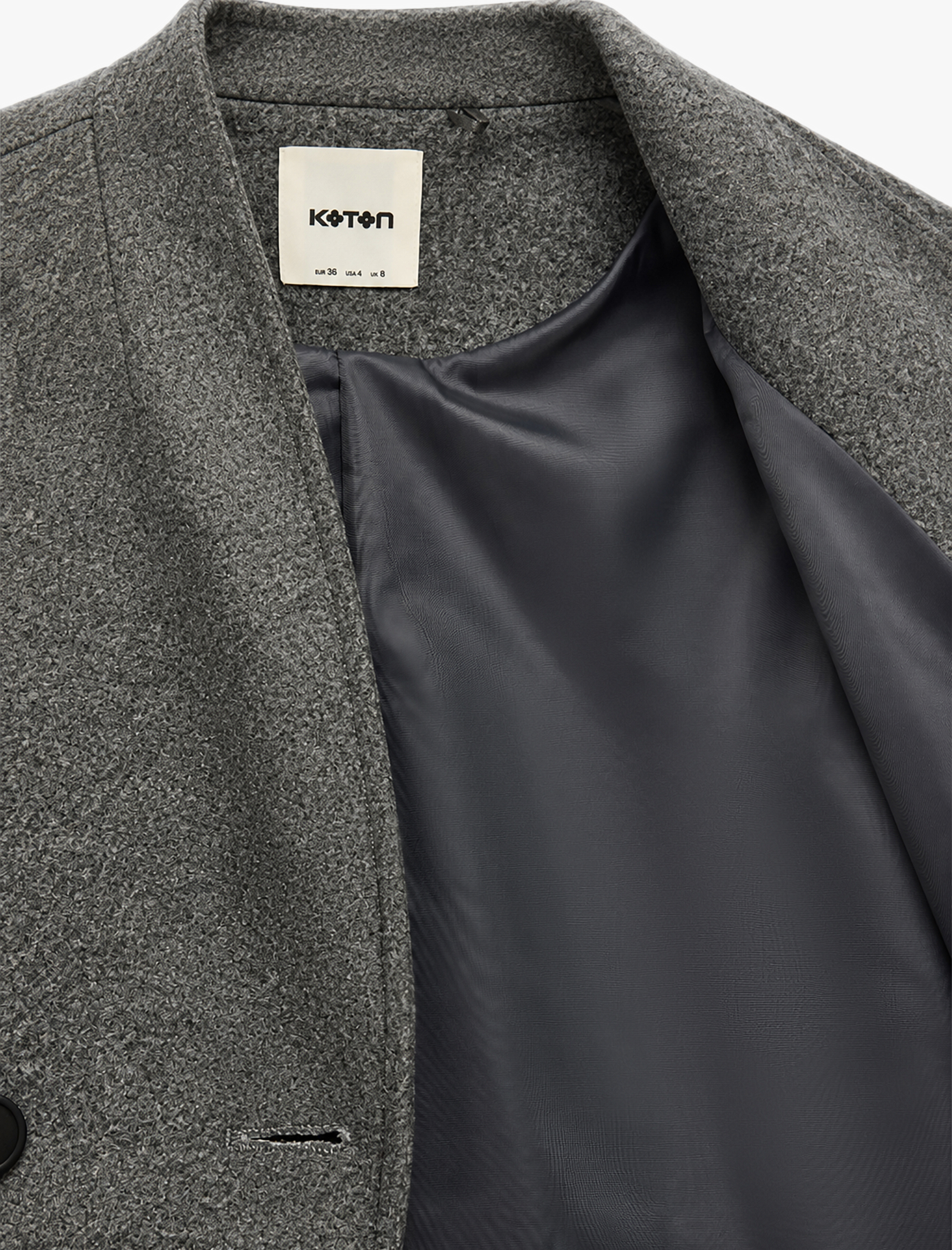   Uzun Kollu Düğmeli Kruvaze Yaka Oversize Kaşe Ceket