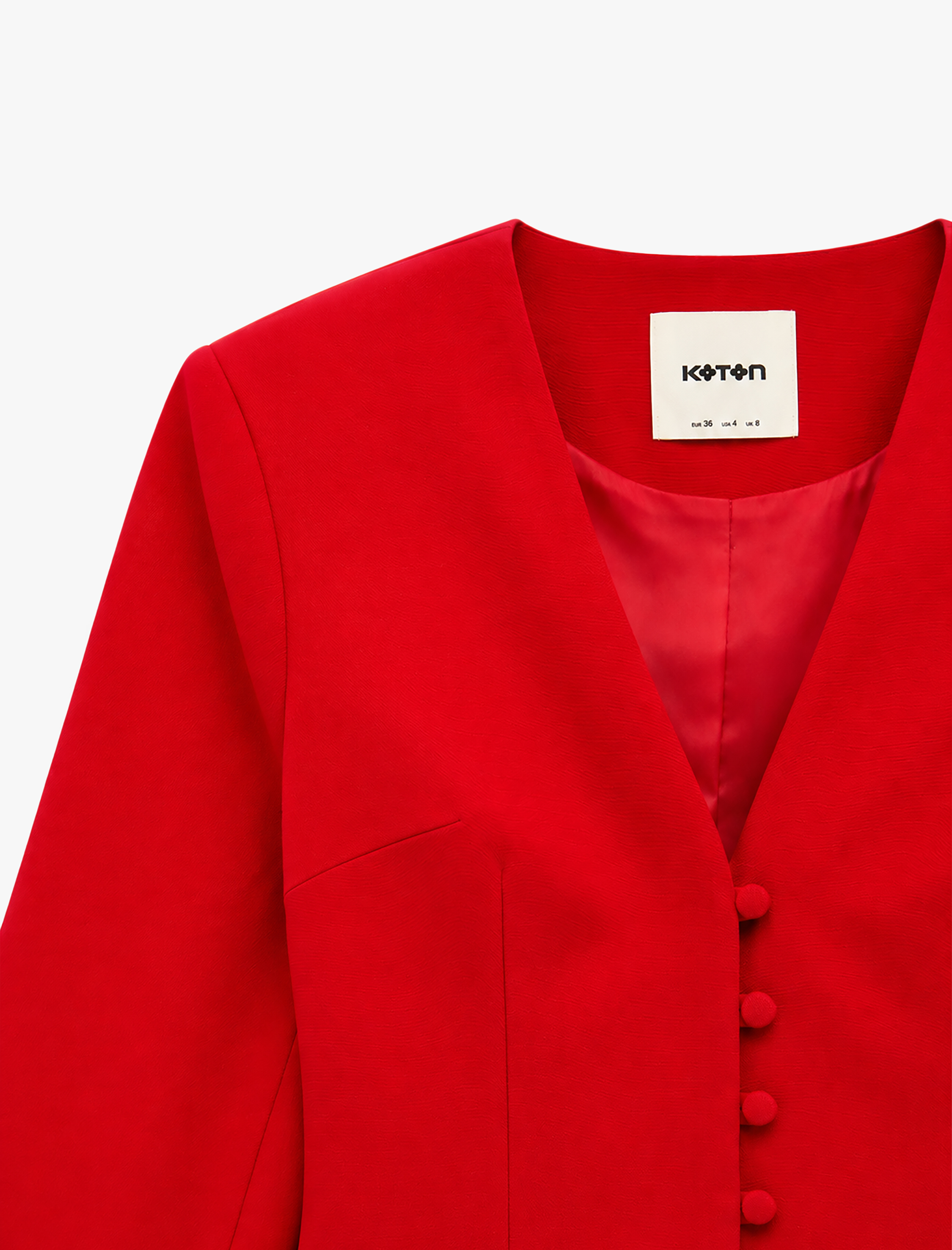   Koton X Sibil Çetinkaya - Düğmeli Belden Oturtmalı V Yaka Ceket Slim Fit Krep Kumaş