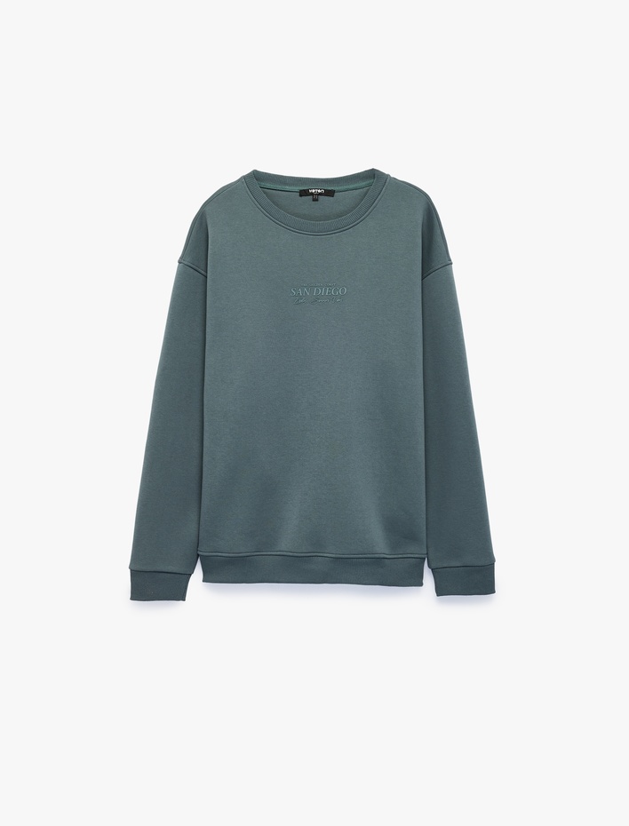  Uzun Kollu Şardonlu Rahat Kalıp Bisiklet Yaka Sweatshirt