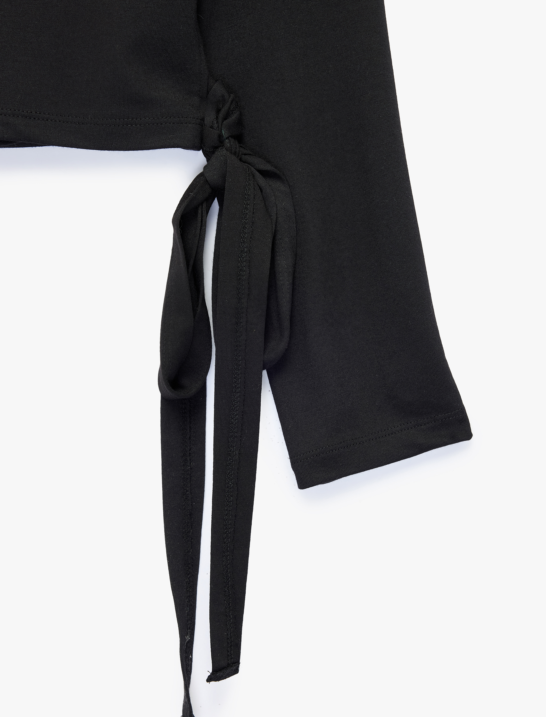   Modal Karışımlı Slim Fit V Yaka Uzun Kollu Crop Bağlamalı Kruvaze Spor Tişört