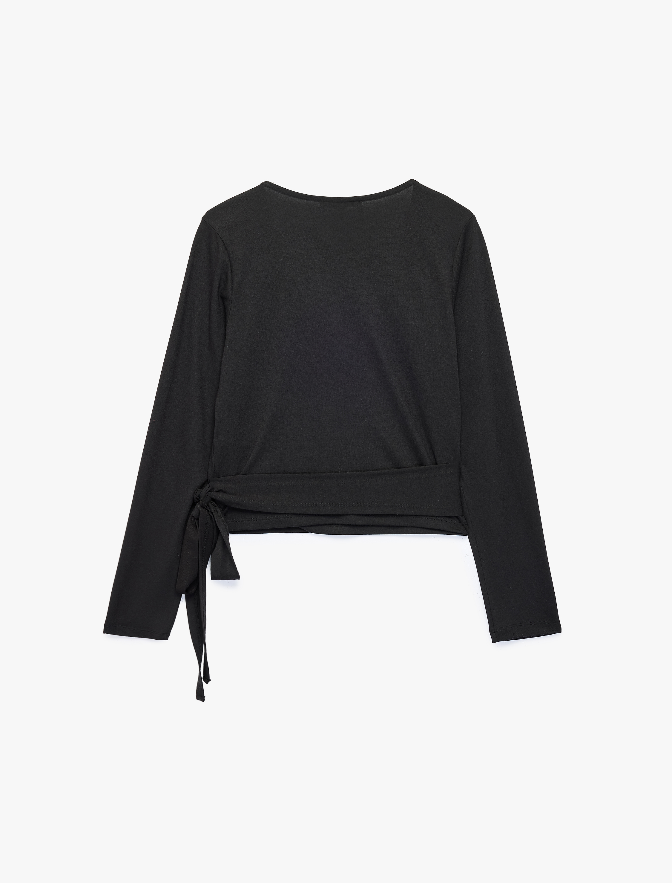  Modal Karışımlı Slim Fit V Yaka Uzun Kollu Crop Bağlamalı Kruvaze Spor Tişört