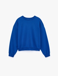 Regular Fit Üç İplik Şardonlu Uzun Kollu Bisiklet Yaka Basic Sweatshirt