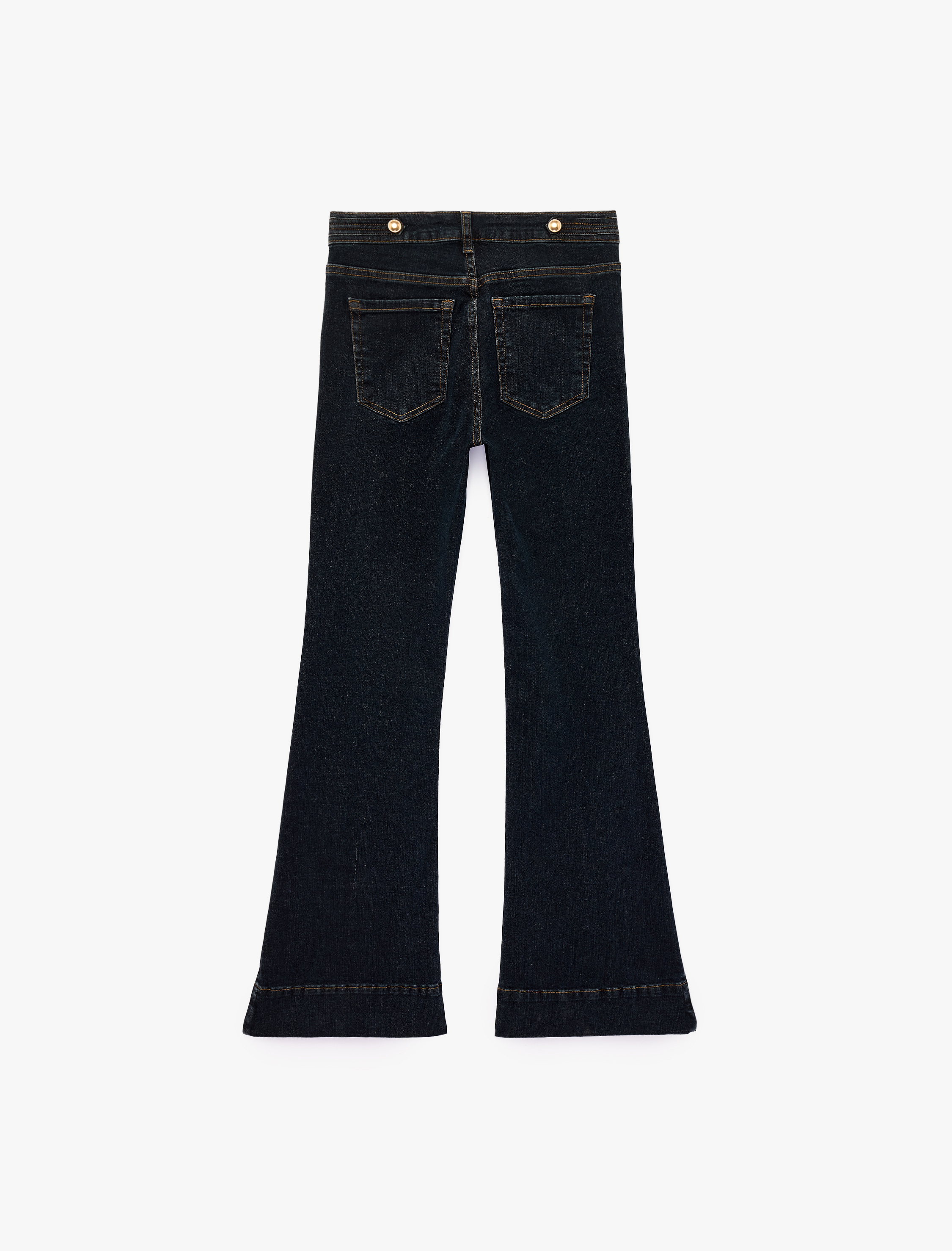   Dar Kesim Cepli Düğmeli Nervürlü İspanyol Paça Denim Pantolon - Flare Jeans