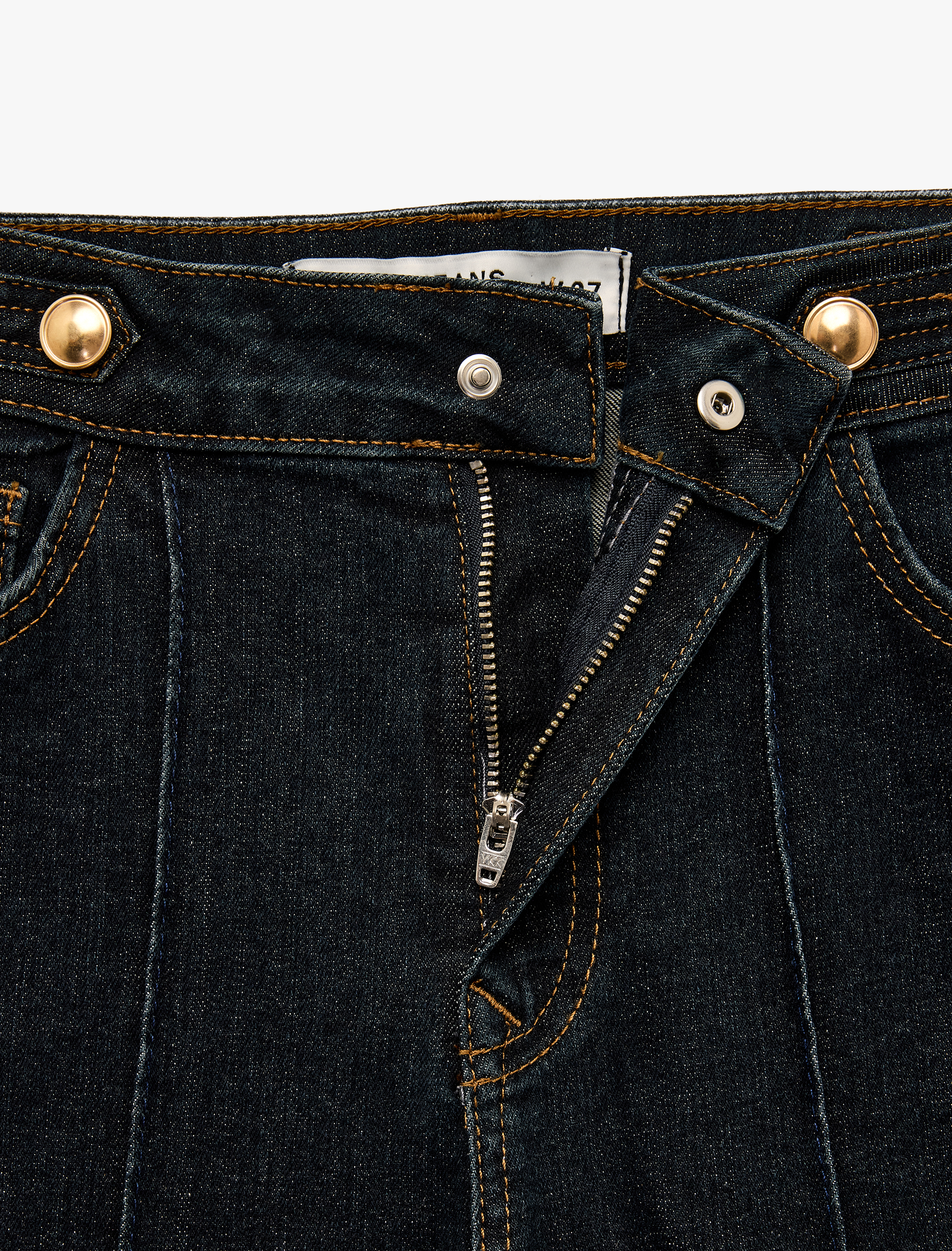   Dar Kesim Cepli Düğmeli Nervürlü İspanyol Paça Denim Pantolon - Flare Jeans
