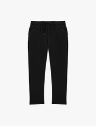 Viskon Karışımlı Cepli Slim Fit Beli Lastikli Bağcıklı Pantolon