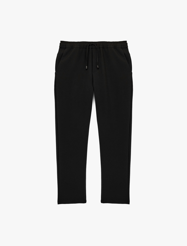  Viskon Karışımlı Cepli Slim Fit Beli Lastikli Bağcıklı Pantolon